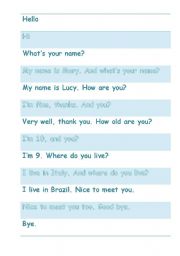 English Worksheet: Greetings jigsaw dialogue