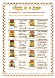 English Worksheet: Shops in a town