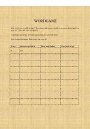 English worksheet: WORDGAME