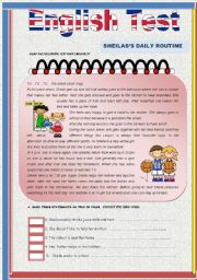 English Worksheet: Test- Sheilas Daily Routine