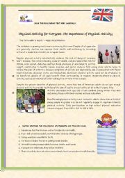 English Worksheet: Test about Physical Activity