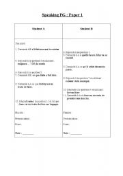 English worksheet: Beginner Speaking Test