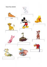 English worksheet: Animals from beautiful cartoons