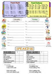 Present Simple and present continuous rules, practice, speaking