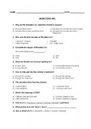 English Worksheet: Monsters INC Activity