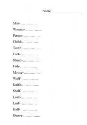 English worksheet: Plural Nouns