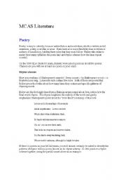 English Worksheet: MCAS - Poetry and Literature