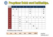 English worksheet: pre-primer dolch word battleships