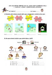 English Worksheet: exam for 4th grade students