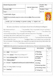 English Worksheet: end of term test 1 for the 7th form tunisian ss