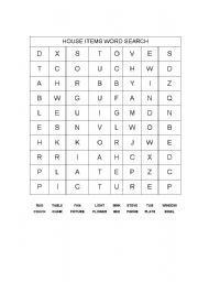 English worksheet: ITEMS USED IN THE HOME WORD SEARCH