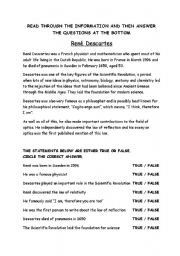 English Worksheet: Rene Descartes Literacy