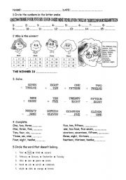English Worksheet: Numbers with bingo