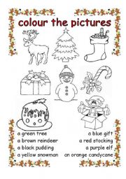English Worksheet: colour the pictures