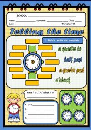 English Worksheet: TELLING THE TIME (2 PAGES)