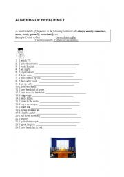 English worksheet: Various Exercises about FREQUENCY ADVERBS