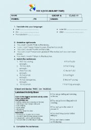 English Worksheet: Test: health, enough. too, a/an/the, adjectives, adverbs