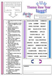 English Worksheet: Fun Sheet Theme: New Year