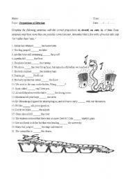 English Worksheet: prepositions of directions 