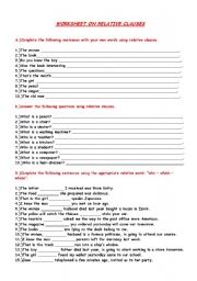 English Worksheet: RELATIVE CLAUSES