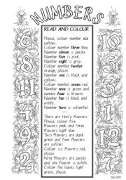 English Worksheet: Numbers - Read and Colour