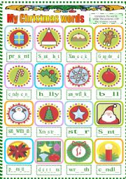 English Worksheet: MY CHRISTMAS WORDS (B&W VERSION INCLUDED)