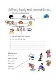 English Worksheet: Abilities, possessions and family
