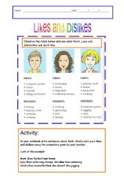 English Worksheet: Likes and Dislikes