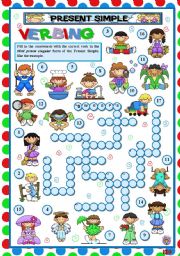 English Worksheet: VERBING Present Simple 3rd person crosswords