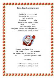 English Worksheet: Santa claus is comig to town