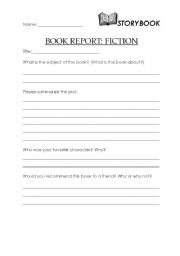 English Worksheet: Book Report - Fiction