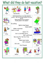 English Worksheet: What did they do last vacation? Simple Past 1