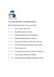 English Worksheet: Frosty th Snowman sequencing exercise