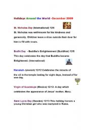 English worksheet: December Celebrations Around the World 1/2 (Second one contains another reading and a worksheet.)
