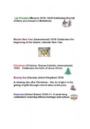 English worksheet: December Celebrations Around the World 2/2 (Contains another reading sheet and a worksheet.)