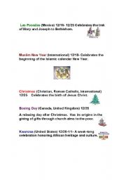 English Worksheet: December Celebrations Around the World 2/2 (Contains another reading sheet and a worksheet.)