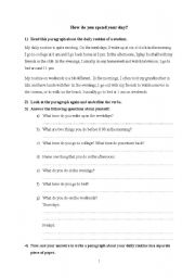 English Worksheet: How do you spend your day