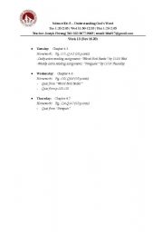English worksheet: Weekly lesson plan