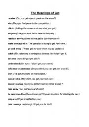English Worksheet: The Many Meanings of GET
