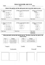 English worksheet: What Monster Are You 2