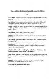 English Worksheet: Snow White, The Grinch, Santa Claus and the 7 Elves