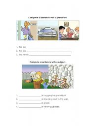 English worksheet: Subject and predicate