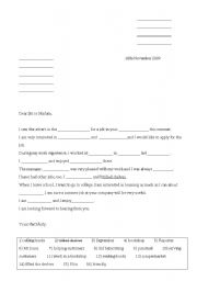 English Worksheet: Job application - writing frame