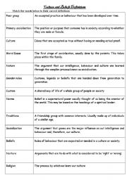 English worksheet: Culture and beliefs definitions and examples activity