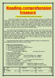 English Worksheet: Reading comprehension treassure booklet (20 passages)