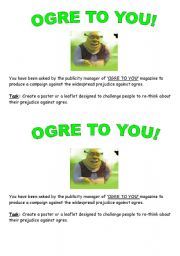English Worksheet: Prejudice and Persecution  Ogres to you poster/campaign