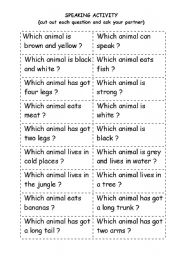 English Worksheet: ANIMALS (speaking activity)