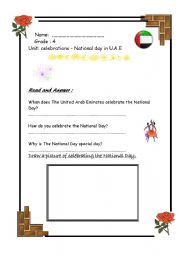 English worksheet: National Day in U.A.E