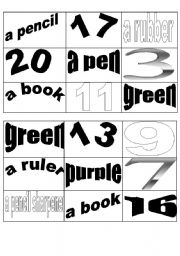 English worksheet: elementary bingo game