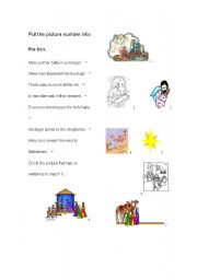 English worksheet: Holy Christmas matching quiz with art 